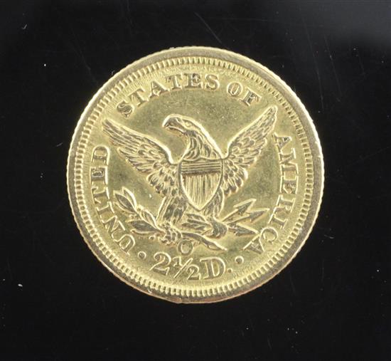 A gold copy of a two and a half dollar Quarter Eagle, 1854, Liberty Head, 4.1g,